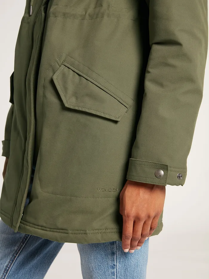 Volcom Jackets Less Is More 5K Parka Jacket 8211 Army Green Combo Army Green Combo 8211 Womens
