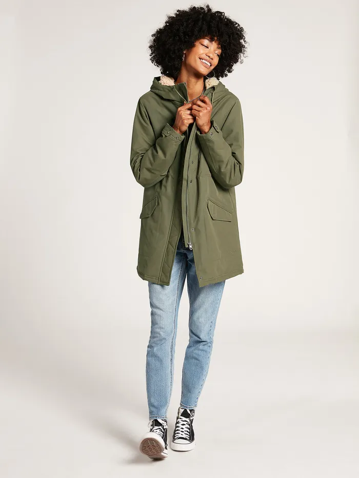 Volcom Jackets Less Is More 5K Parka Jacket 8211 Army Green Combo Army Green Combo 8211 Womens