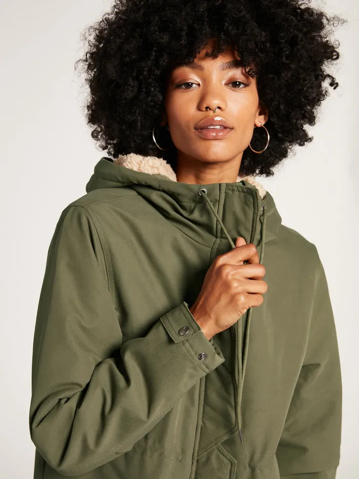 Volcom Jackets Less Is More 5K Parka Jacket 8211 Army Green Combo Army Green Combo 8211 Womens