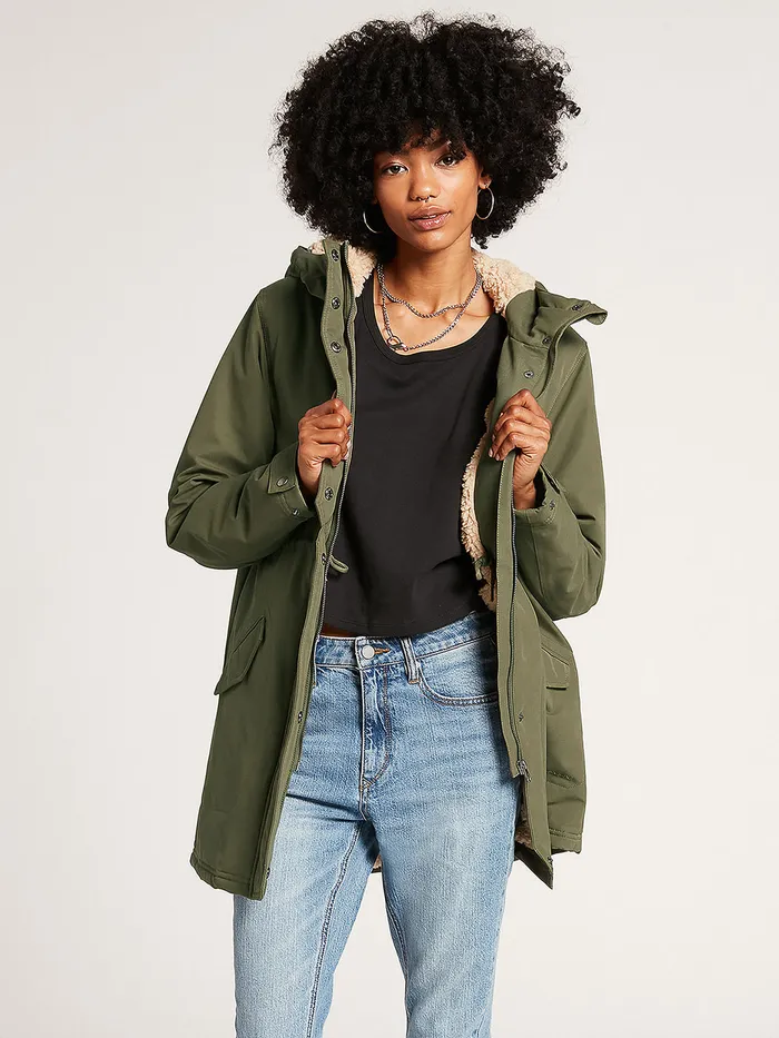 Volcom Jackets Less Is More 5K Parka Jacket 8211 Army Green Combo Army Green Combo 8211 Womens