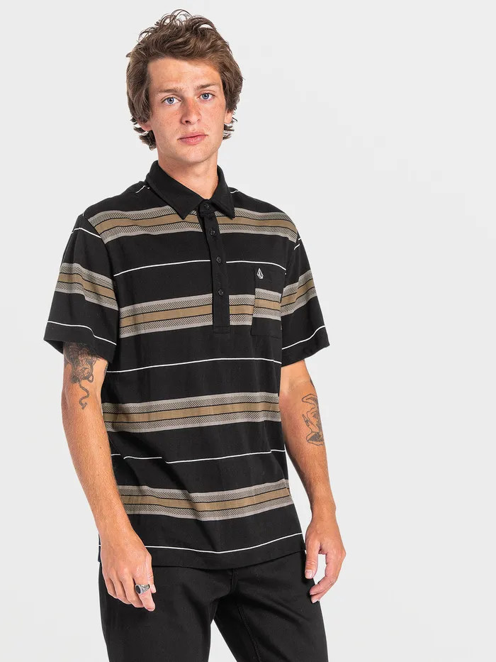 Volcom Shirts and Flannels Comper Polo Short Sleeve 8211 Black Black 8211 Mens