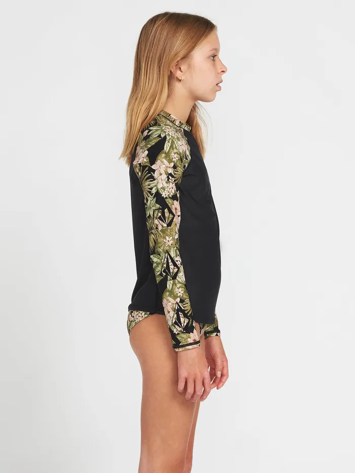 Volcom Swim Girls Midnight Tropic Long Sleeve UPF 50 Rashguard 8211 Shadow Lime Shadow Lime 8211 Girls
