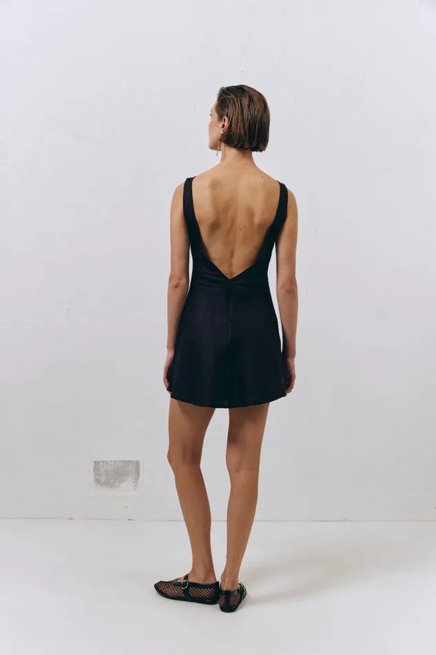 VRG GRL Art Of Bloom Linen Bias Cut Mini Dress Black Women Mini Dresses