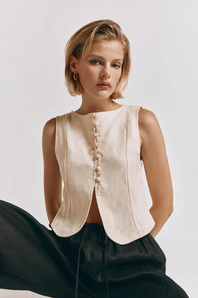 VRG GRL Celeste Linen Top Cream Women Sleeveless