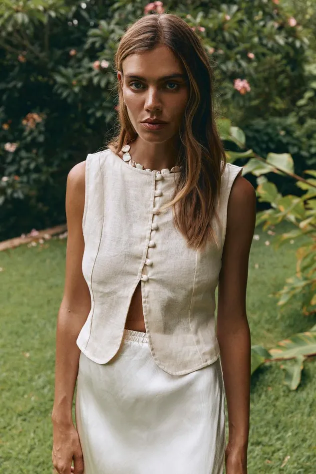 VRG GRL Celeste Linen Top Cream Women Sleeveless