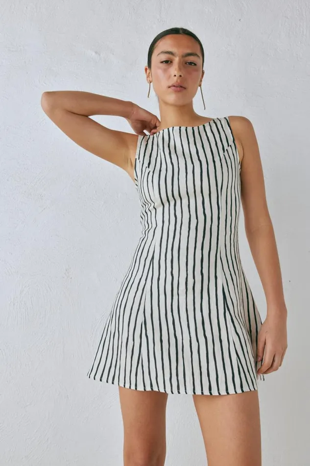 VRG GRL Chloe Linen Mini Dress Black Women Mini Dresses