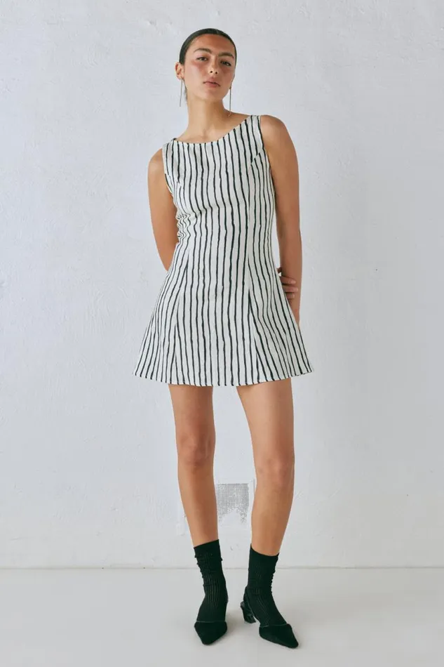 VRG GRL Chloe Linen Mini Dress Black Women Mini Dresses