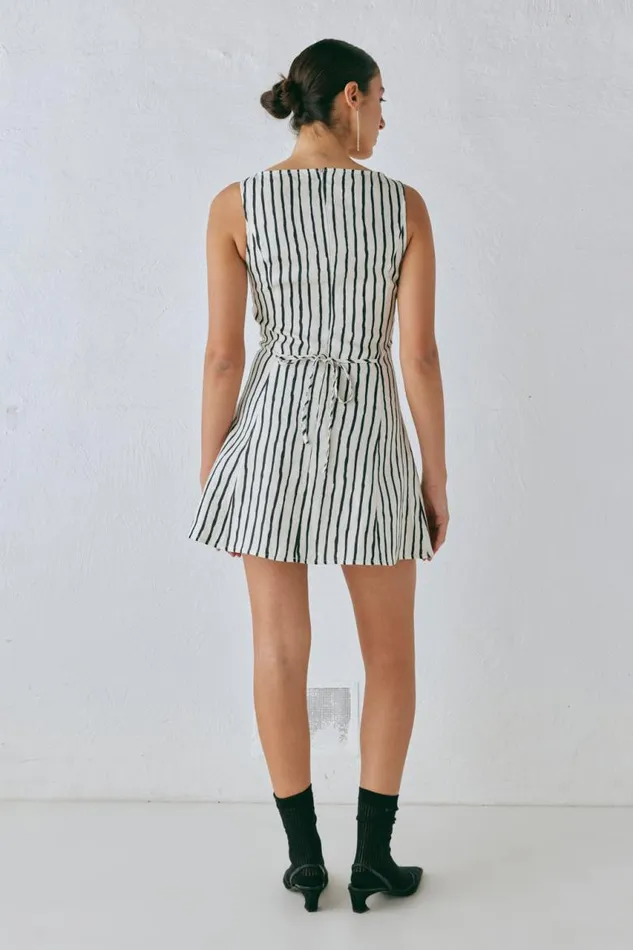 VRG GRL Chloe Linen Mini Dress Black Women Mini Dresses
