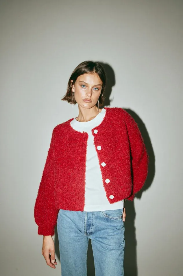 VRG GRL Elsie Knit Cardigan Chilli Women Cardigans