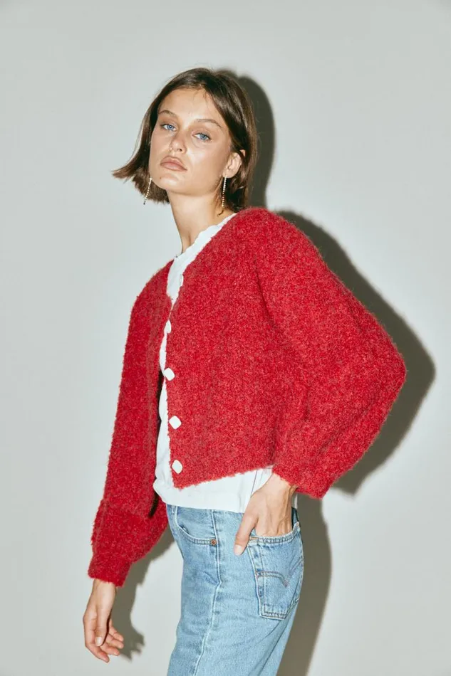 VRG GRL Elsie Knit Cardigan Chilli Women Cardigans