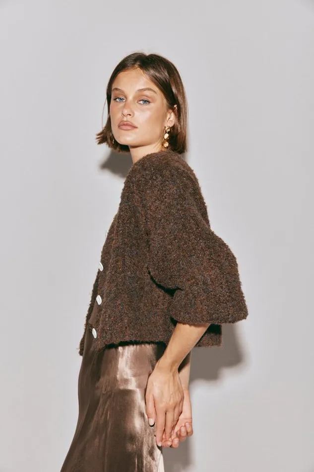 VRG GRL Elsie Knit Cardigan Chocolate Women JumpersSweaters