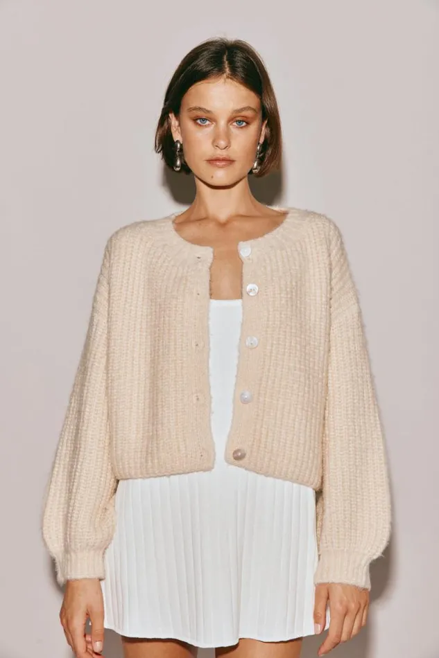 VRG GRL Elsie Knit Cardigan Cream Women Cardigans
