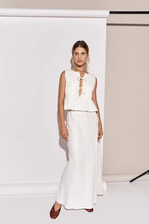 VRG GRL Ena Linen Bias Cut Maxi Skirt White Women Skirts
