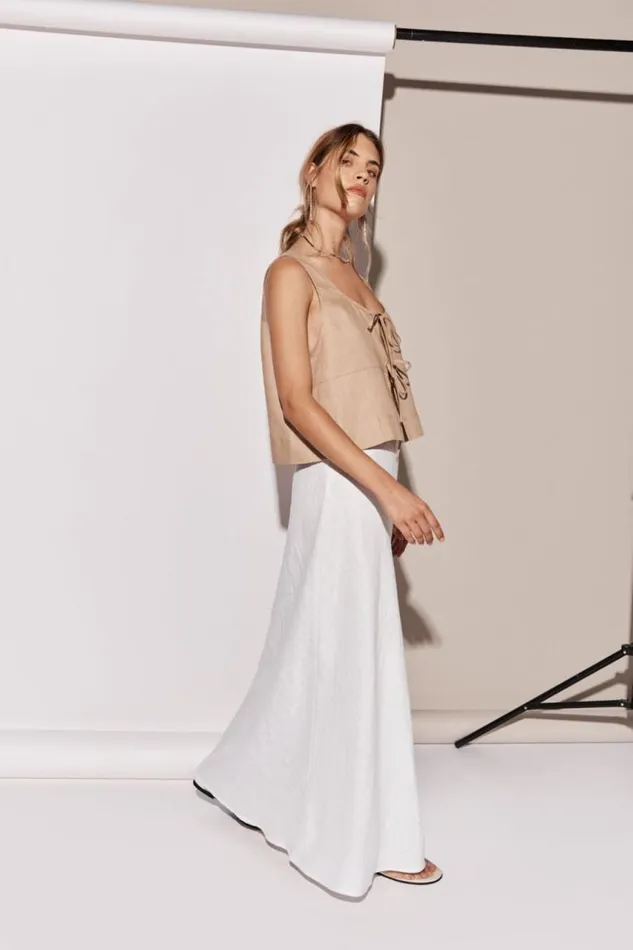 VRG GRL Ena Linen Bias Cut Maxi Skirt White Women Skirts