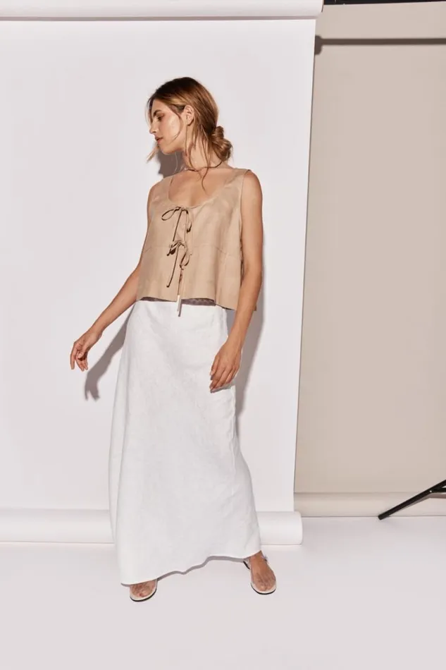VRG GRL Ena Linen Bias Cut Maxi Skirt White Women Skirts