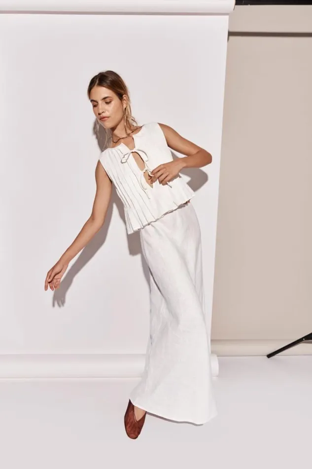 VRG GRL Ena Linen Bias Cut Maxi Skirt White Women Skirts
