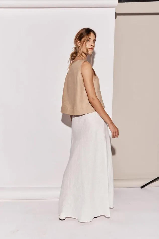 VRG GRL Ena Linen Bias Cut Maxi Skirt White Women Skirts