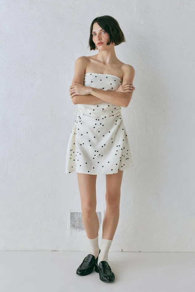 VRG GRL Gaia Linen Mini Dress Dot Women Sets