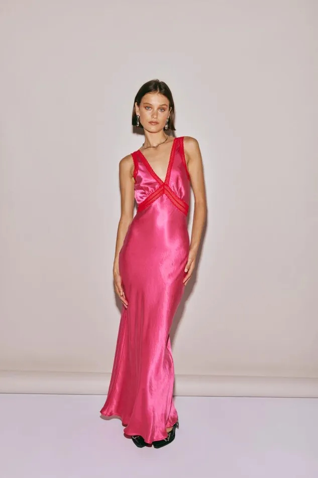 VRG GRL Meet Me On The Dance Floor Bias Cut Maxi Dress Fuchsia Women MidiMaxi Dresses