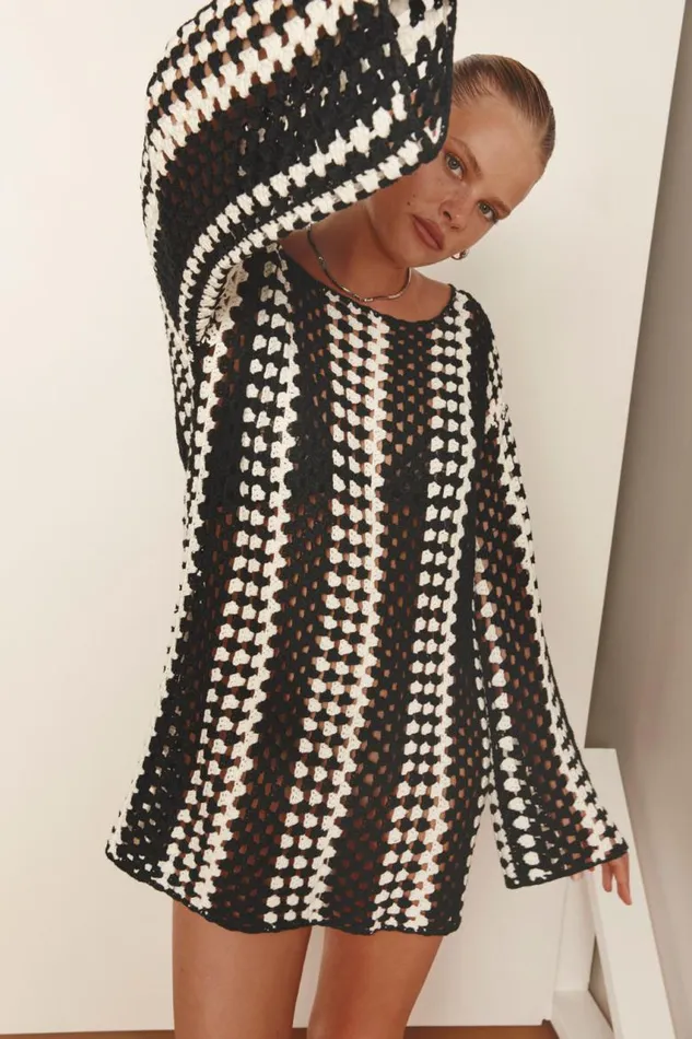 VRG GRL Myra Crochet Mini Dress Black Women Mini Dresses