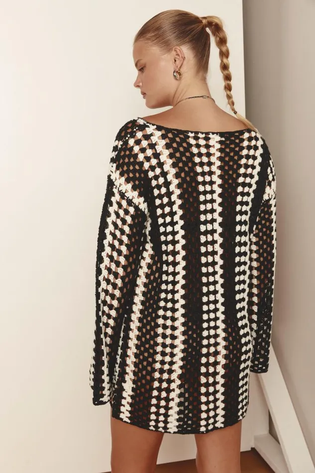 VRG GRL Myra Crochet Mini Dress Black Women Mini Dresses