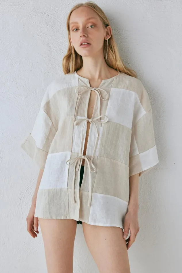 VRG GRL Naomi Linen Smock Top Natural Women Shirts