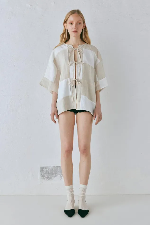 VRG GRL Naomi Linen Smock Top Natural Women Shirts