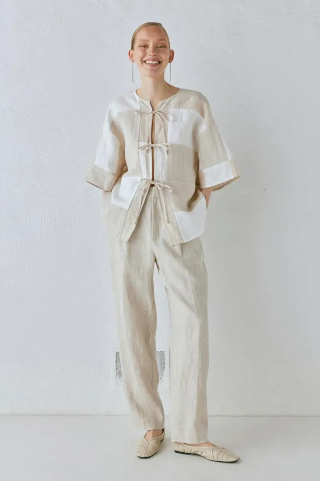VRG GRL Naomi Linen Smock Top Natural Women Shirts