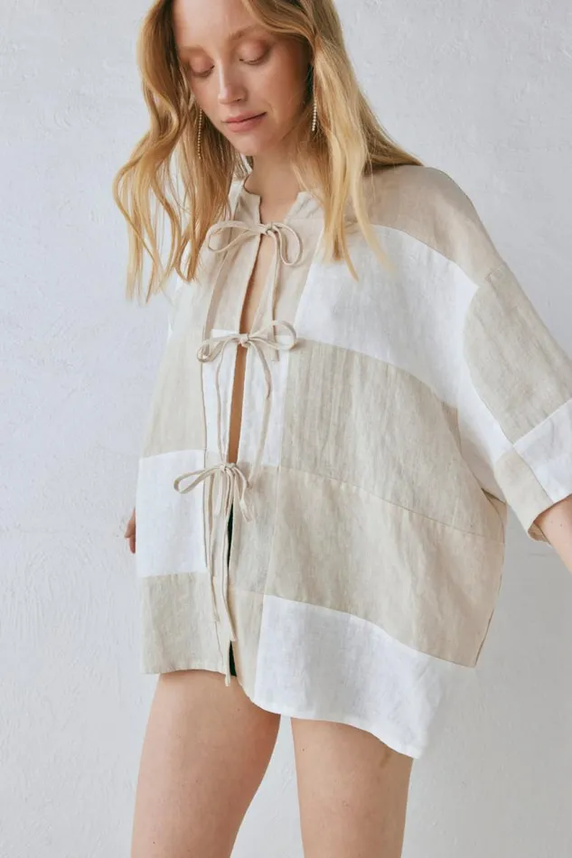 VRG GRL Naomi Linen Smock Top Natural Women Shirts