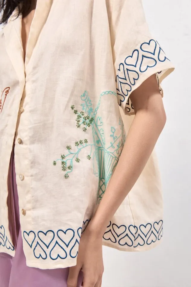 VRG GRL Natalia Linen Shirt Cream Women Short Sleeve