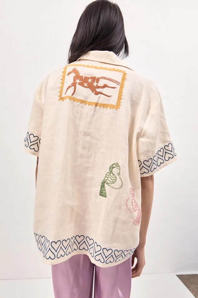 VRG GRL Natalia Linen Shirt Cream Women Short Sleeve