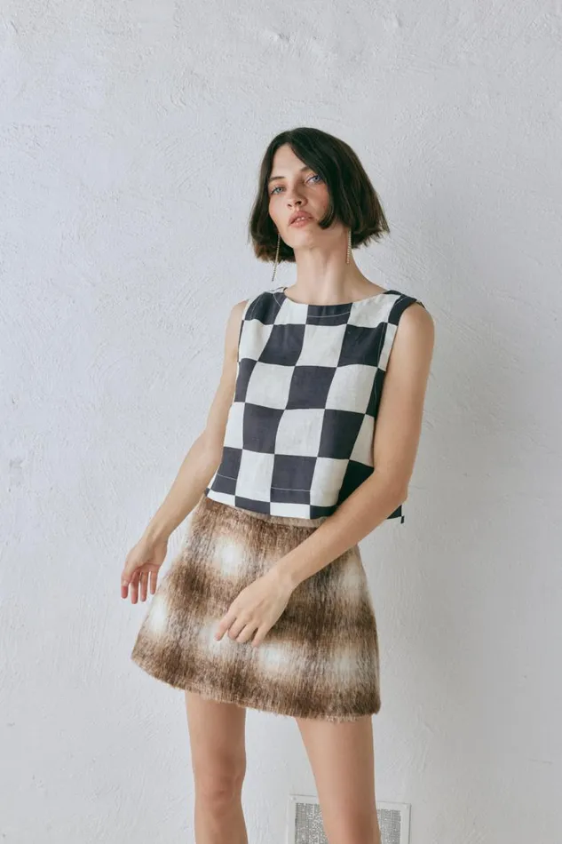 VRG GRL Naya Linen Top Check Women Sleeveless