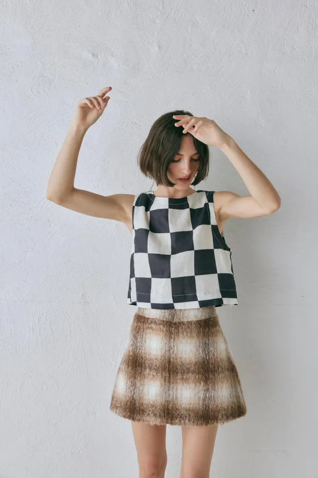 VRG GRL Naya Linen Top Check Women Sleeveless