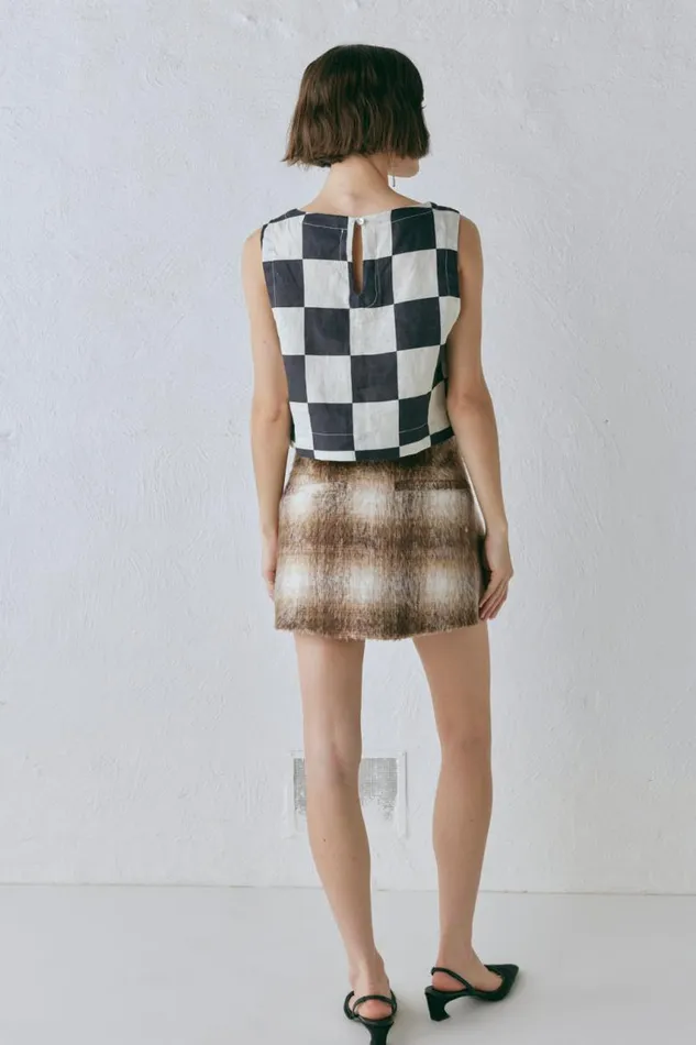 VRG GRL Naya Linen Top Check Women Sleeveless