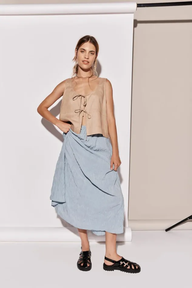 VRG GRL Nessa Linen Smock Top Beige Women Sleeveless