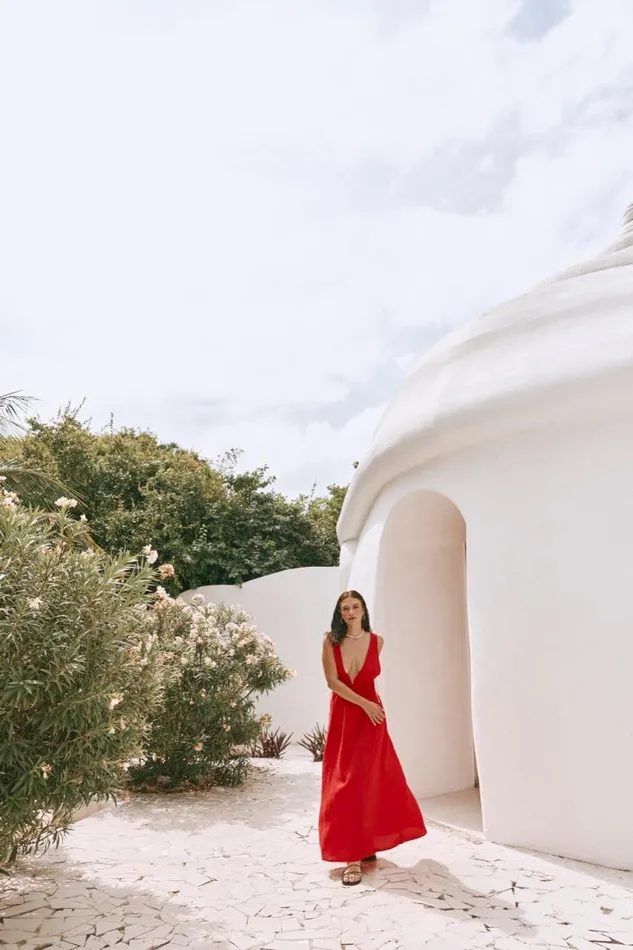 VRG GRL Paros Palms Linen Midi Dress Red Women MidiMaxi Dresses