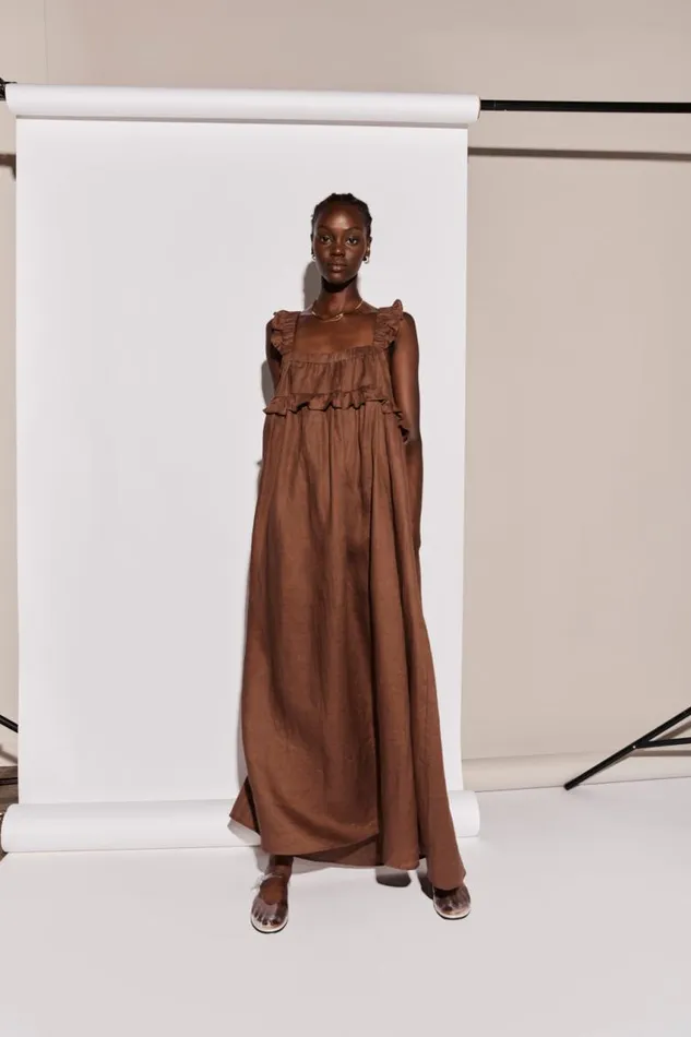 VRG GRL Rossana Linen Maxi Dress Chocolate Women MidiMaxi Dresses