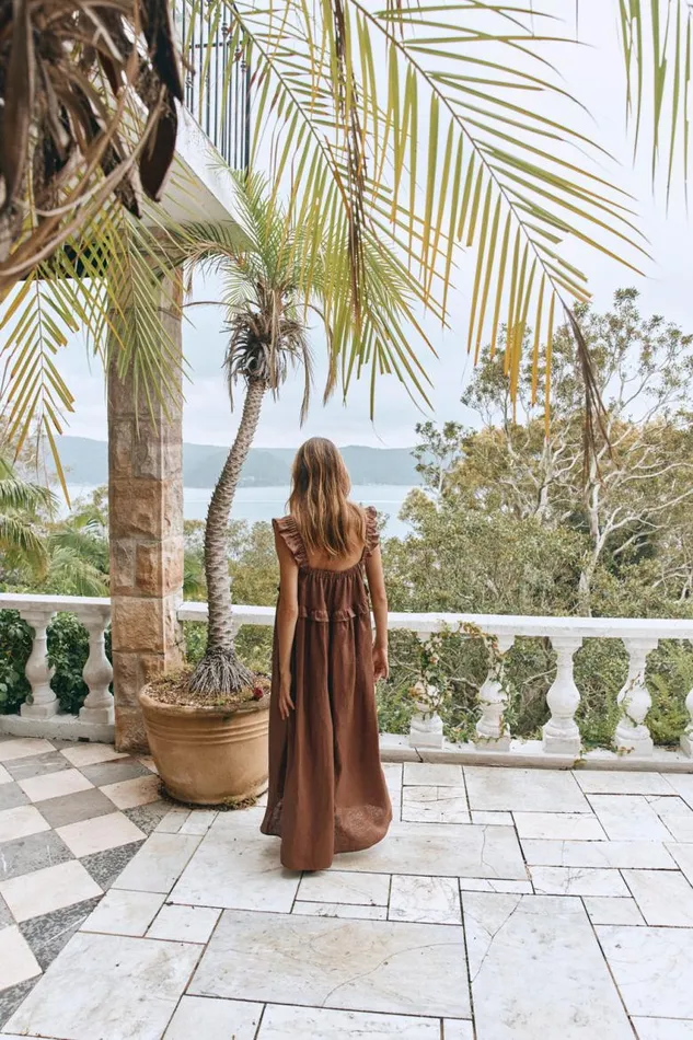 VRG GRL Rossana Linen Maxi Dress Chocolate Women MidiMaxi Dresses