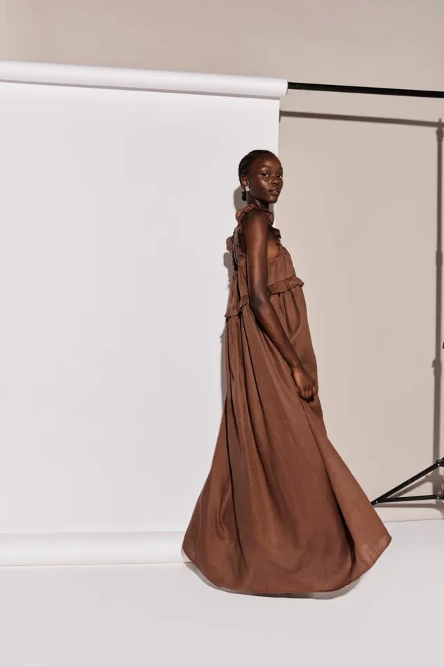 VRG GRL Rossana Linen Maxi Dress Chocolate Women MidiMaxi Dresses