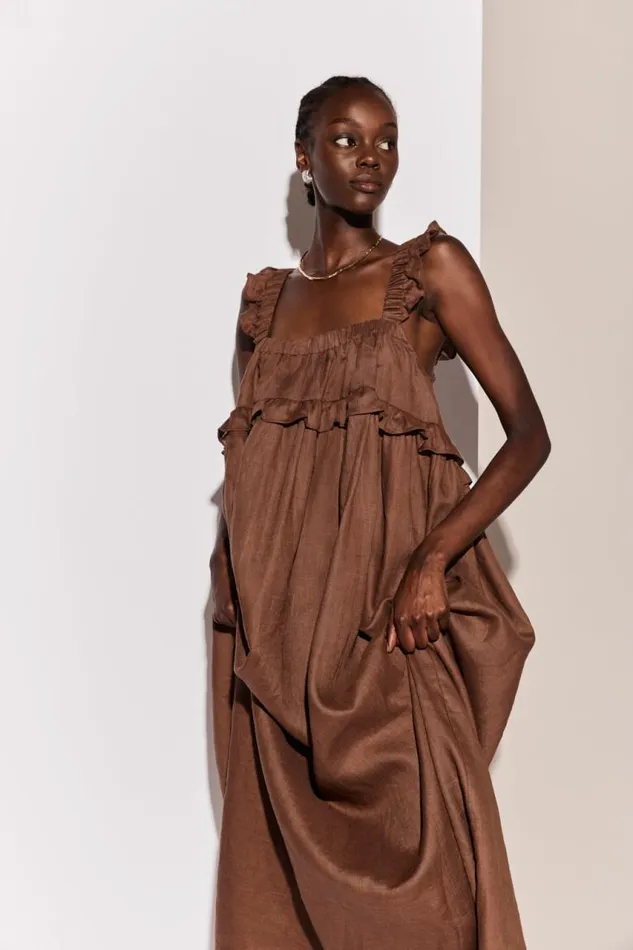 VRG GRL Rossana Linen Maxi Dress Chocolate Women MidiMaxi Dresses