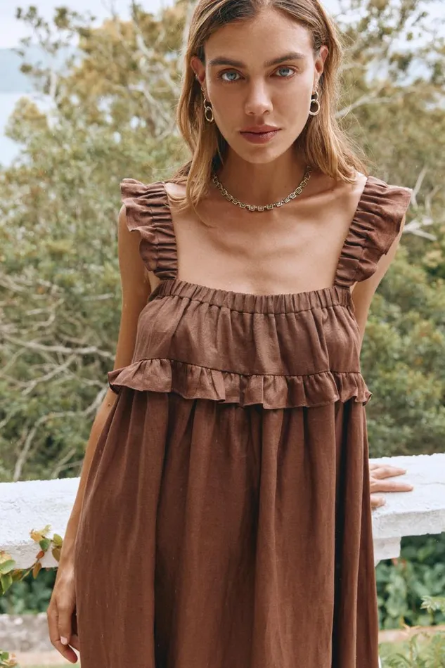 VRG GRL Rossana Linen Maxi Dress Chocolate Women MidiMaxi Dresses
