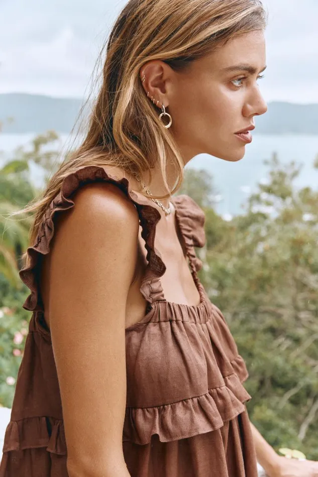 VRG GRL Rossana Linen Maxi Dress Chocolate Women MidiMaxi Dresses