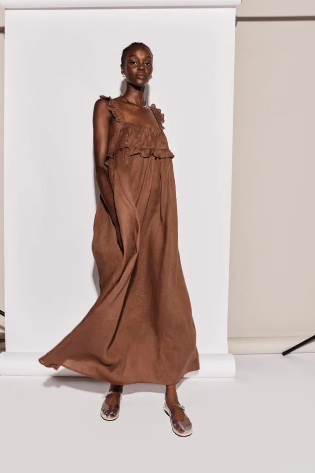 VRG GRL Rossana Linen Maxi Dress Chocolate Women MidiMaxi Dresses