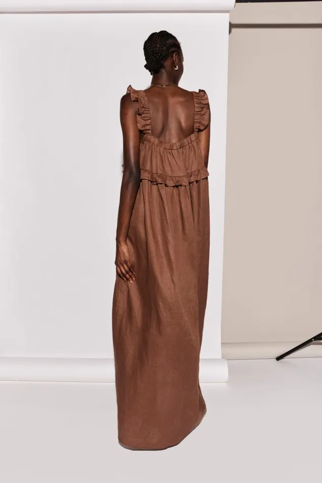 VRG GRL Rossana Linen Maxi Dress Chocolate Women MidiMaxi Dresses