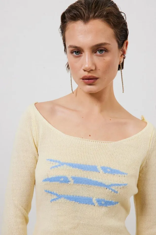 VRG GRL Sardinia Knit Top Cream Women Long Sleeve