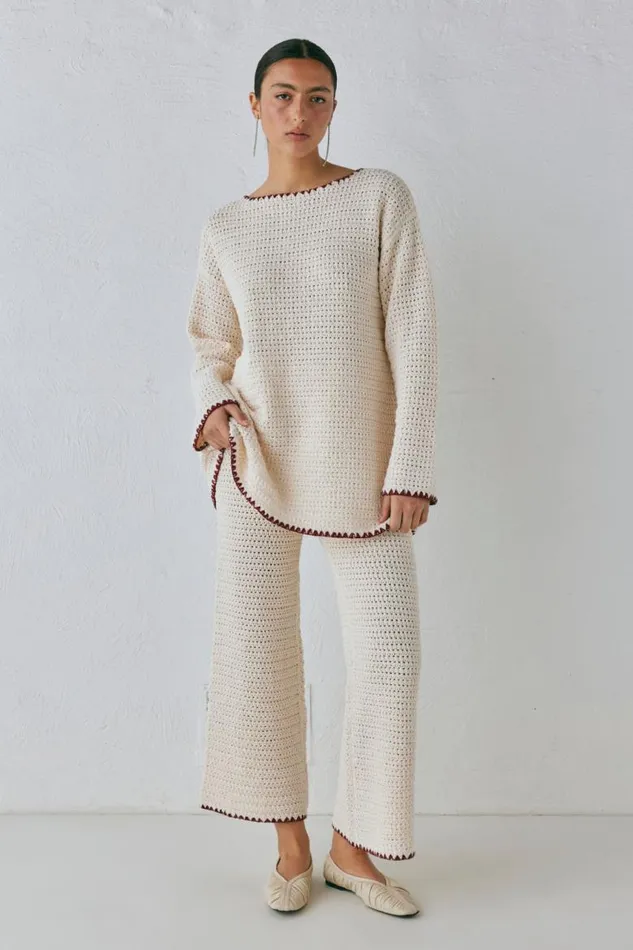 VRG GRL Stella Knit Pants Cream Women Pants
