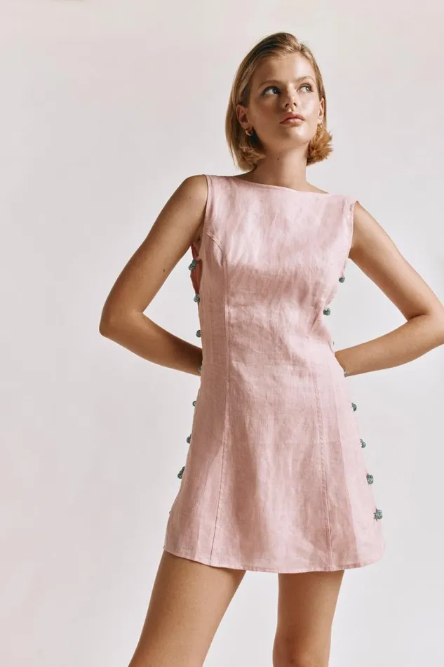 VRG GRL Tia Linen Mini Dress Blush Women Mini Dresses