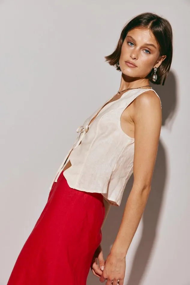 VRG GRL Yvonne Linen Top Cream Women Sleeveless