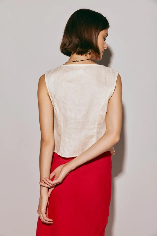 VRG GRL Yvonne Linen Top Cream Women Sleeveless