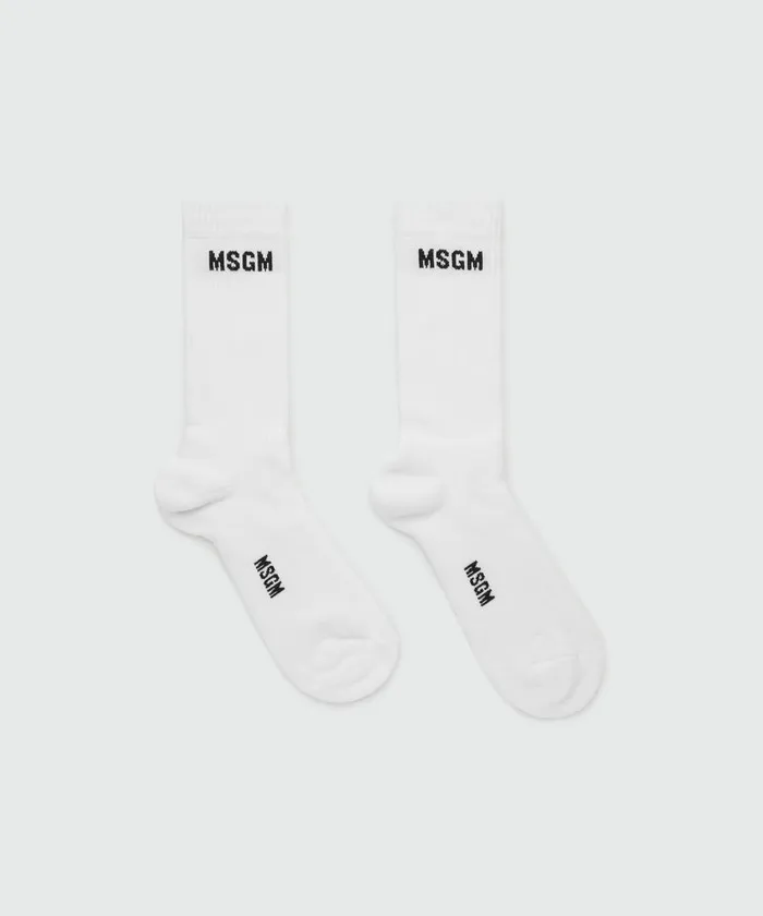 White Stretch Cotton Socks With Impact Logo Men MSGM Socks